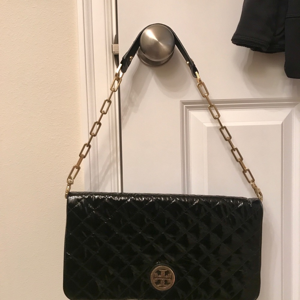 Black Leather Tory Burch Clutch Purse